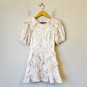 SABO SKIRT Mini Dress Floral Ruffled Lined Puff Sleeve Babydoll Boho